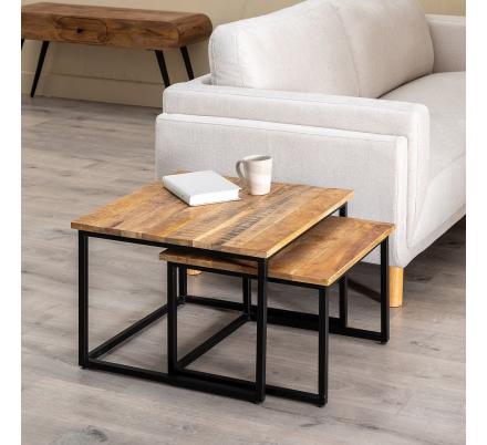 S/2 MESA CENTRO NATURAL MADERA-METAL 60 X 60 X 42 CM