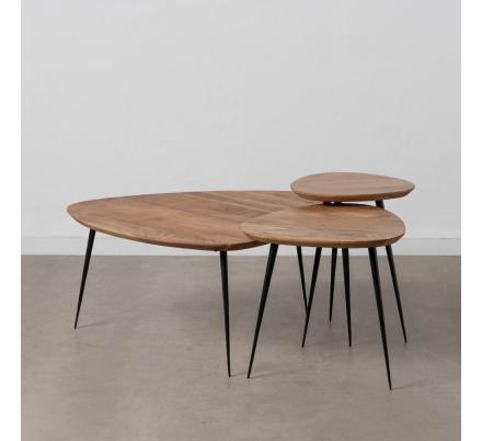 S/3 MESA CENTRO NATURAL MADERA-METAL 86 X 81 X 43 CM