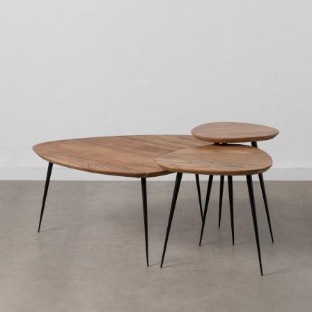 S/3 MESA CENTRO NATURAL MADERA-METAL 86 X 81 X 43 CM