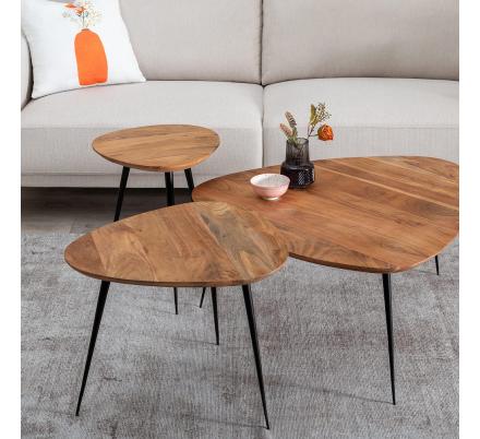 S/3 MESA CENTRO NATURAL MADERA-METAL 86 X 81 X 43 CM