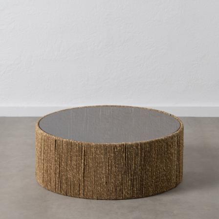 MESA CENTRO CRISTAL-FIBRA NATURAL SALÓN 81 X 81 X 31 CM