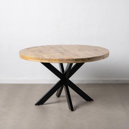 MESA COMEDOR NATURAL-NEGRO MADERA-HIERRO 130 X 130 X 77 CM