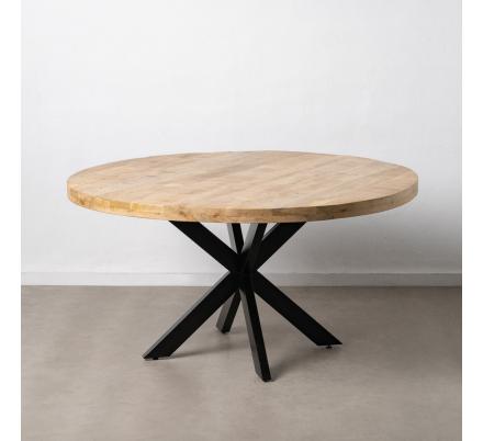 MESA COMEDOR NATURAL-NEGRO MADERA-HIERRO 150 X 150 X 77 CM