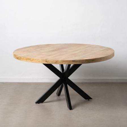 MESA COMEDOR NATURAL-NEGRO MADERA-HIERRO 150 X 150 X 77 CM