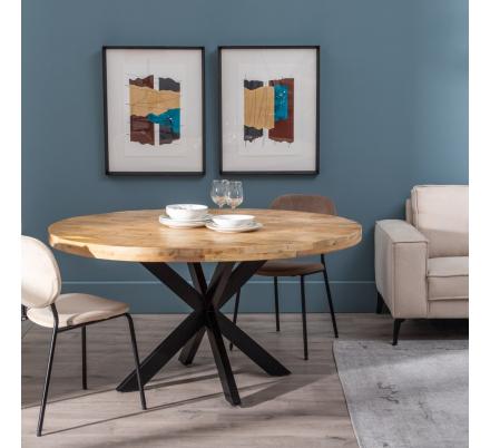 MESA COMEDOR NATURAL-NEGRO MADERA-HIERRO 150 X 150 X 77 CM