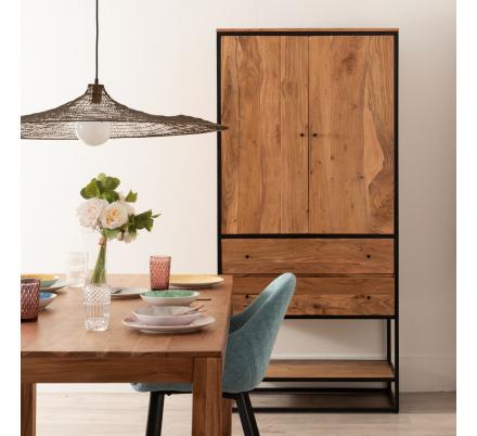 ARMARIO NATURAL MADERA-METAL SALÓN 90 X 45 X 190 CM