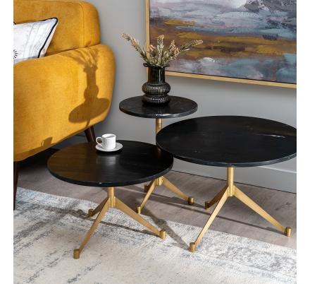 MESA CENTRO NEGRO-ORO HIERRO / MÁRMOL 55 X 55 X 38 CM