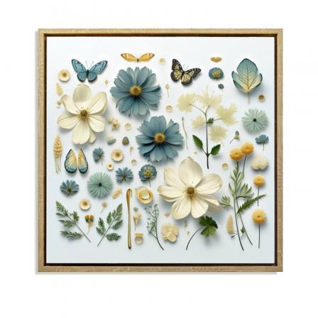 LIENZO 40 x 40 MARIPOSAS Y FLORA AZUL