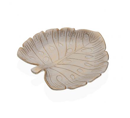 CENTRO DE MESA DORADO GASTADO CON FORMA DE HOJA