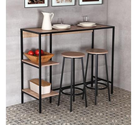 SET MESA Y 2 TABURETES MADERA CLARA