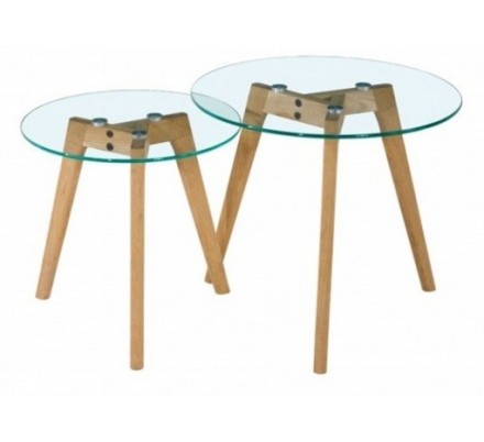 Set 2 Mesas Auxiliares Madera y Cristal Modelo Ovni