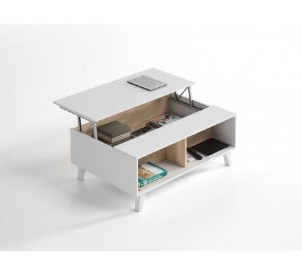 Mesa Centro Elevable Blanco Brillo - Roble Stylus Plus