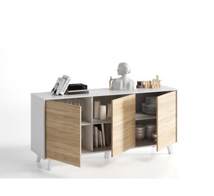Aparador Buffet 3 Puertas Blanco Brillo -  Roble Stylus Plus
