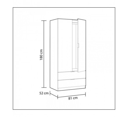 Armario 2 Puertas + 2 Cajones Modelo Nordic Color Roble-Blanco