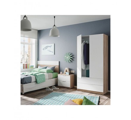 Armario 2 Puertas + 2 Cajones Modelo Nordic Color Roble-Blanco