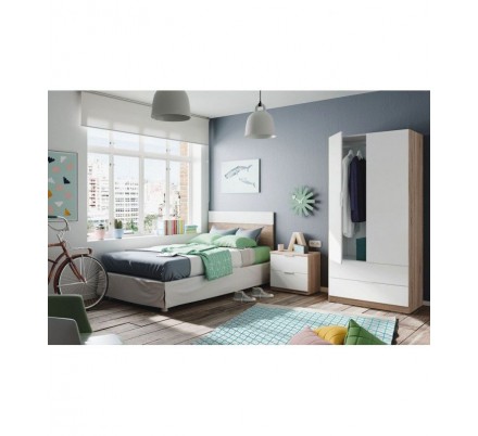 Armario 2 Puertas + 2 Cajones Modelo Nordic Color Roble-Blanco