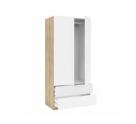 Armario 2 Puertas + 2 Cajones Modelo Nordic Color Roble-Blanco