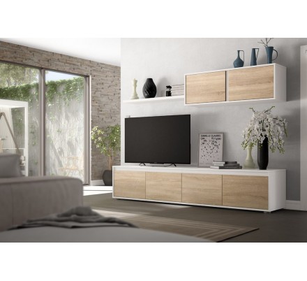 Composición de salón Moderno Modelo Home Color Roble y Blanco