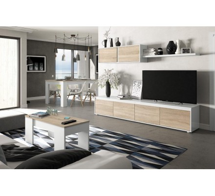 Composición de salón Moderno Modelo Home Color Roble y Blanco