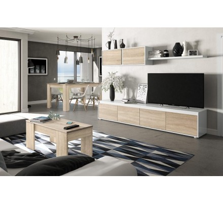 Composición de salón Moderno Modelo Home Color Roble y Blanco