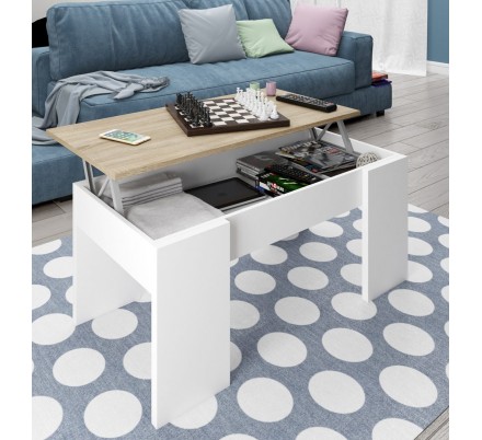 Mesa de Centro Elevable Blanco Artik-Roble Canadian Estilo Nórdico