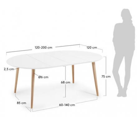 MESA COMEDOR REDONDA OAKLAND EXTENSIBLE 120(200)X120 BLANCO MATE