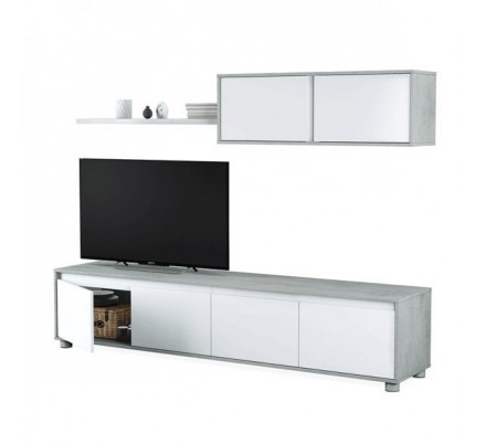 MUEBLE SALÓN TV CEMENTO-BLANCO BRILLO