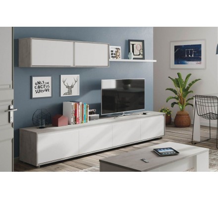MUEBLE SALÓN TV CEMENTO-BLANCO BRILLO