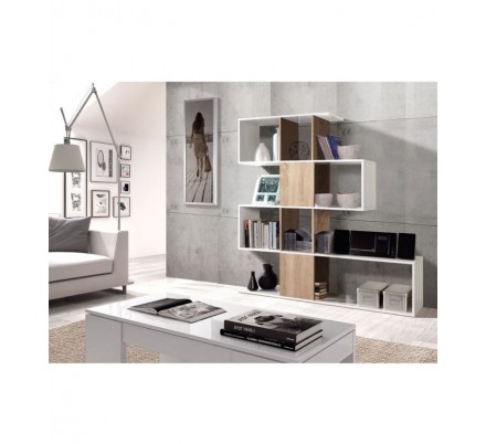 Estantería Zig Zag Elfos Blanco Brillo-Roble Estilo Nórdico