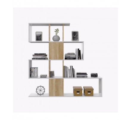 Estantería Zig Zag Elfos Blanco Brillo-Roble Estilo Nórdico