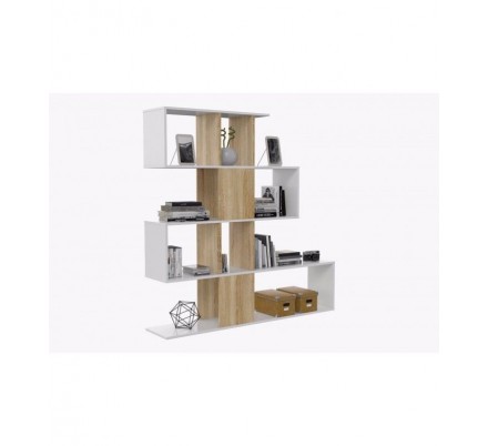 Estantería Zig Zag Elfos Blanco Brillo-Roble Estilo Nórdico