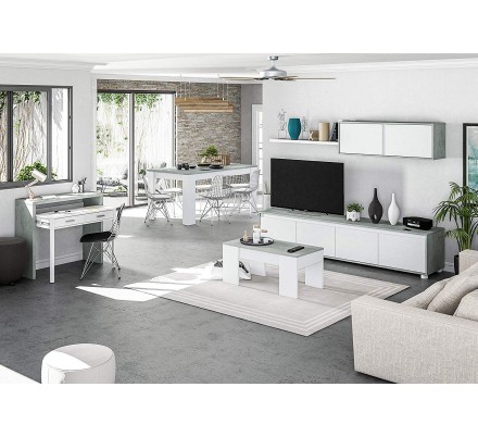 MUEBLE SALÓN TV CEMENTO-BLANCO BRILLO