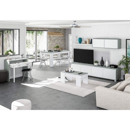MUEBLE SALÓN TV CEMENTO-BLANCO BRILLO