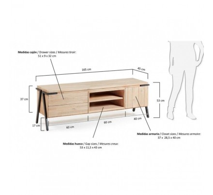 MUEBLE TV 1 PUERTA 2 CAJONES MODELO DISSET MADERA DE ACACIA 165X53