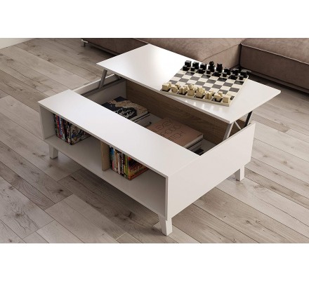 Mesa Centro Elevable Blanco Brillo - Roble Stylus Plus