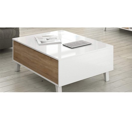 Mesa Centro Elevable Blanco Brillo - Roble Stylus Plus