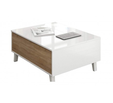 Mesa Centro Elevable Blanco Brillo - Roble Stylus Plus