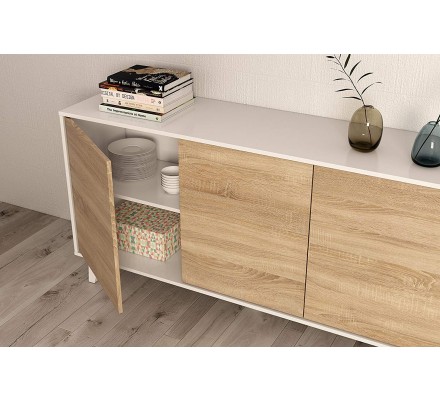 Aparador Buffet 3 Puertas Blanco Brillo -  Roble Stylus Plus