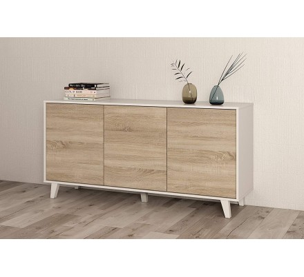Aparador Buffet 3 Puertas Blanco Brillo -  Roble Stylus Plus