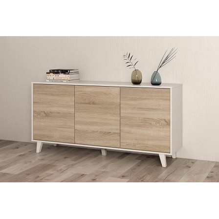 Aparador Buffet 3 Puertas Blanco Brillo -  Roble Stylus Plus