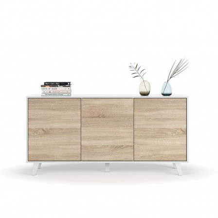 Aparador Buffet 3 Puertas Blanco Brillo -  Roble Stylus Plus