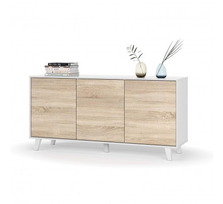 Aparador Buffet 3 Puertas Blanco Brillo -  Roble Stylus Plus