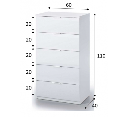 CÓMODA 5 CAJONES BLANCO ARTIK 110X60