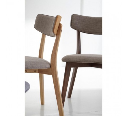 Silla Comedor Tapizada Color Nogal Modelo Nais Tapizado Gris Dark