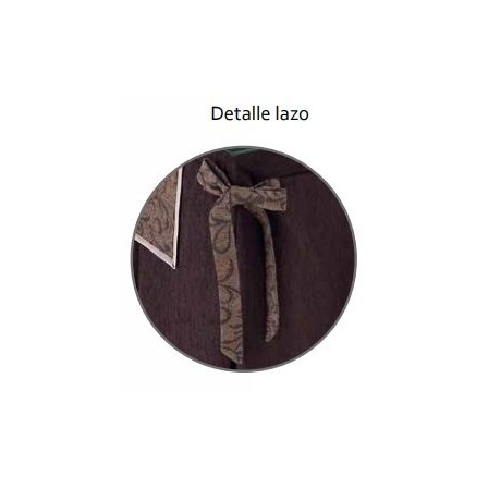 Pack Mesa Camilla Completa Modelo Roc de 110x70 o 120x70 color marrón con tapete largo estampado con bies y lazos decorativos