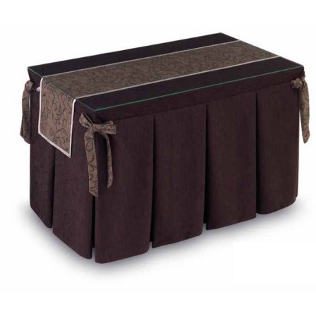 Pack Mesa Camilla Completa Modelo Roc de 110x70 o 120x70 color marrón con tapete largo estampado con bies y lazos decorativos