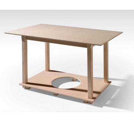 Pack Mesa Camilla Completa Modelo Roc de 110x70 o 120x70 color beige estampado con tablas inversas y tapete con bies