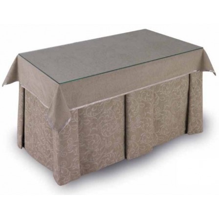 Pack Mesa Camilla Completa Modelo Roc de 110x70 o 120x70 color beige estampado con tablas inversas y tapete con bies