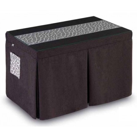 Pack Mesa Camilla Completa Modelo Roc de 110x70 o 120x70 color marrón con camino corto estampado con bies y bolsillo decorativo
