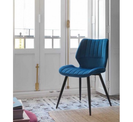 SILLÓN GIRATORIO TAPIZADO MODELO MAURO PATAS METALICAS TERCIOPELO AZUL